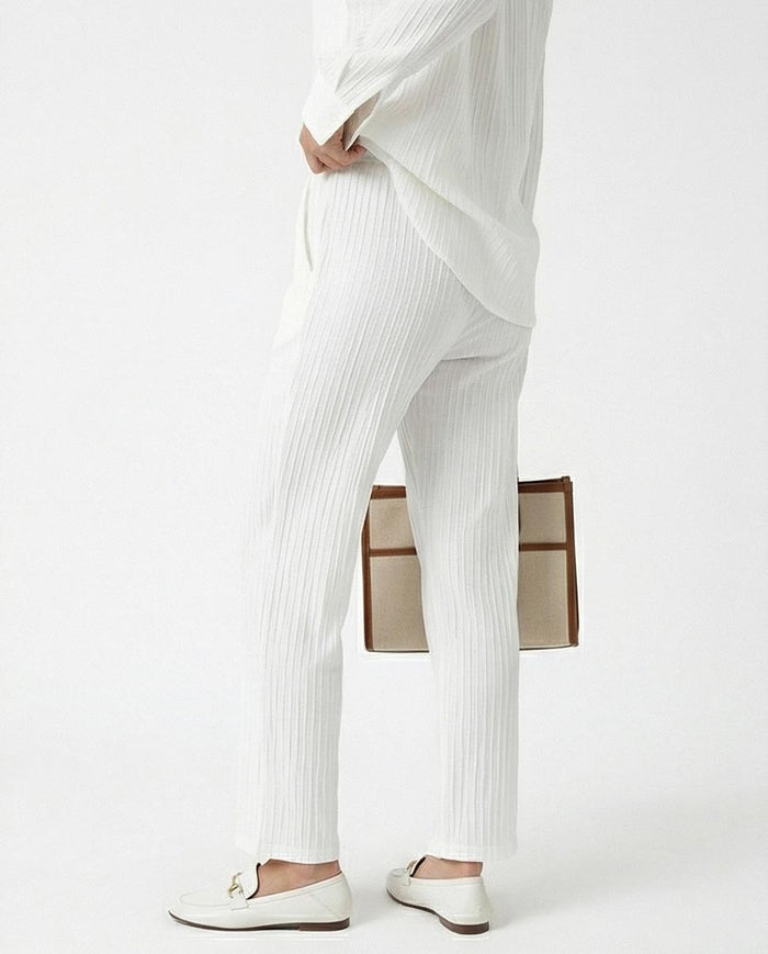Ravin Women’s High-Waisted Crinkled Straight-Leg Pants – Textured Pull-On Relaxed Trousers - R217292