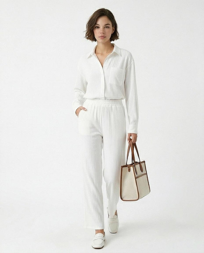 Ravin Women’s High-Waisted Crinkled Straight-Leg Pants – Textured Pull-On Relaxed Trousers - R217292