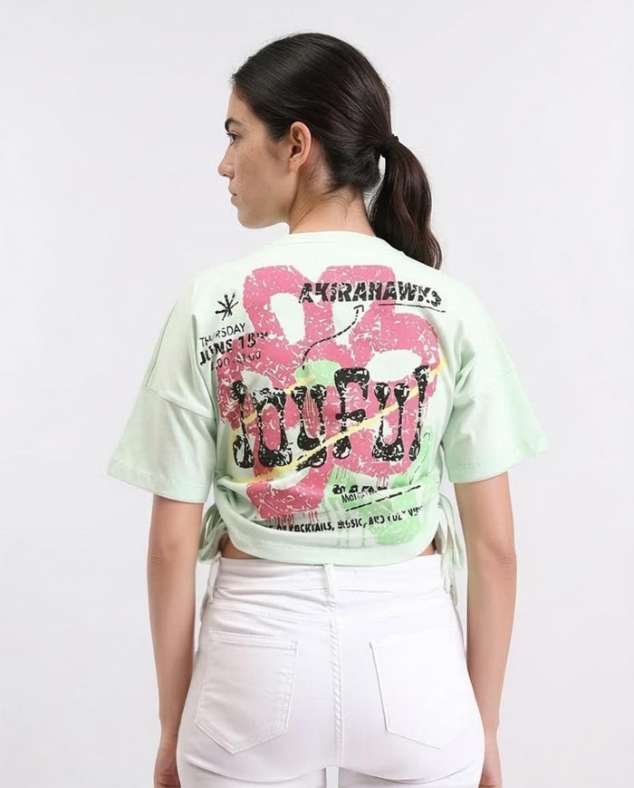 Ravin Women's Joyful Ruched Side Graphic T-Shirt – Mint - R209236