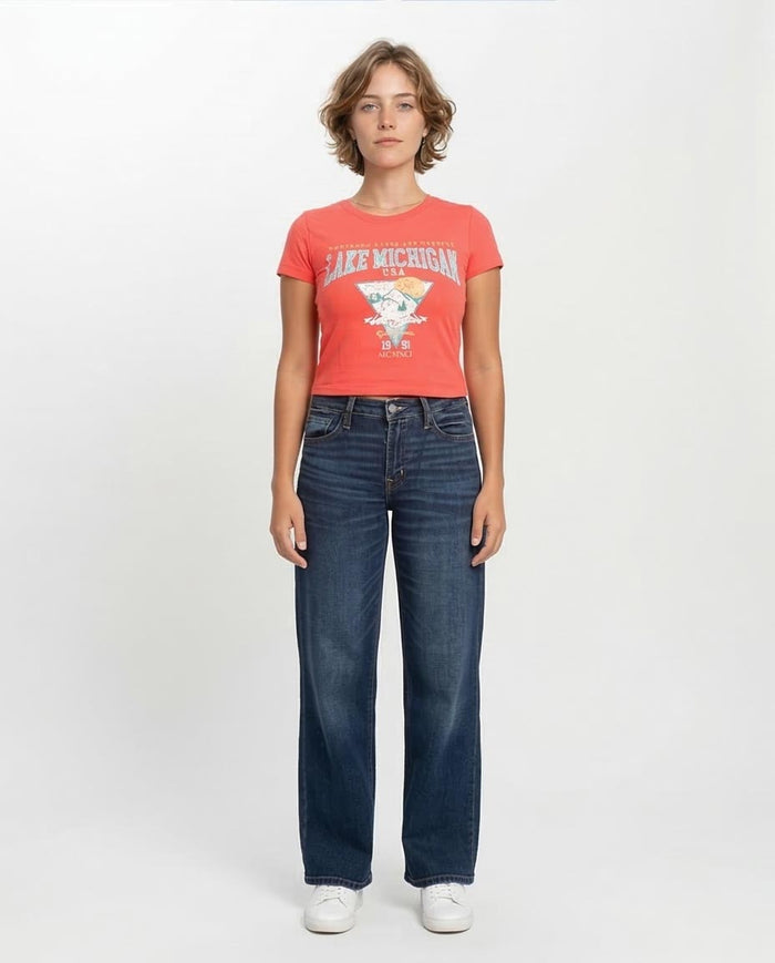 Ravin Women's Lake Michigan Graphic Cropped T-Shirt - Coral - O203256