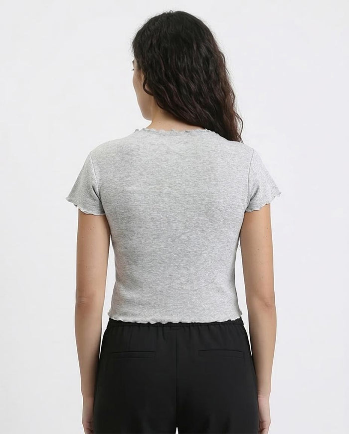 Ravin Women’s Lettuce-Edge Graphic Baby Tee - Heather Grey - R205869