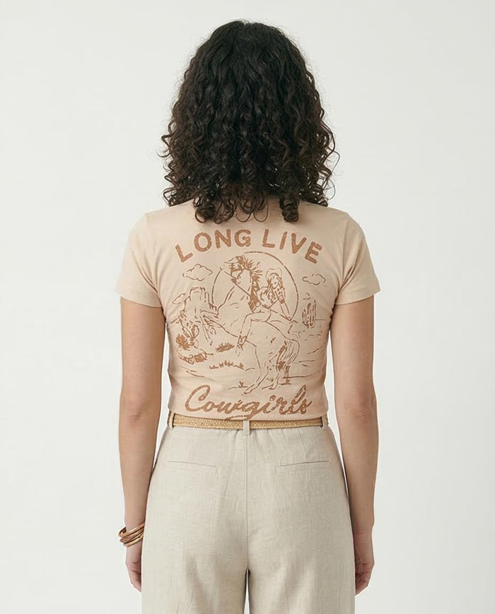 Ravin Women’s "Long Live Cowgirls" Graphic Crop T-Shirt – Sand - R205861