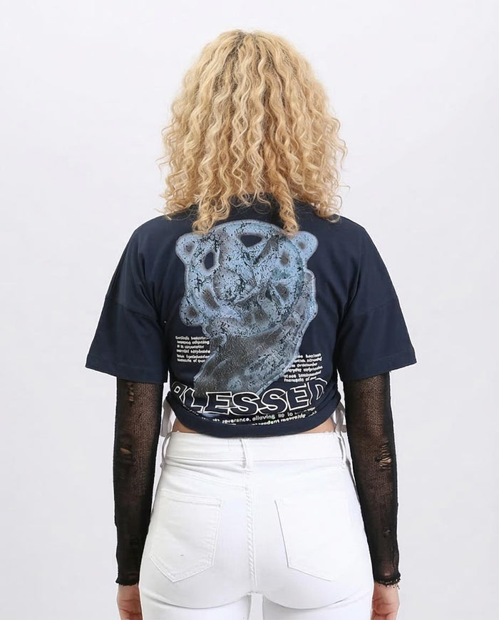 Ravin Women's Navy Oversized Graphic T-Shirt with Side-Cinch Drawstrings - R207871