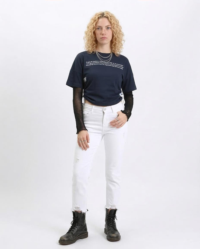 Ravin Women's Navy Oversized Graphic T-Shirt with Side-Cinch Drawstrings - R207871