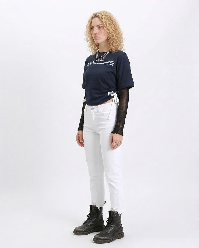 Ravin Women's Navy Oversized Graphic T-Shirt with Side-Cinch Drawstrings - R207871