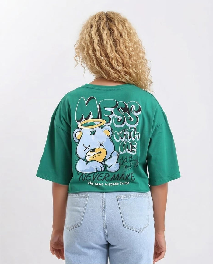 Ravin Women's "Never Make" Cropped Graphic Tee – Green - R208516