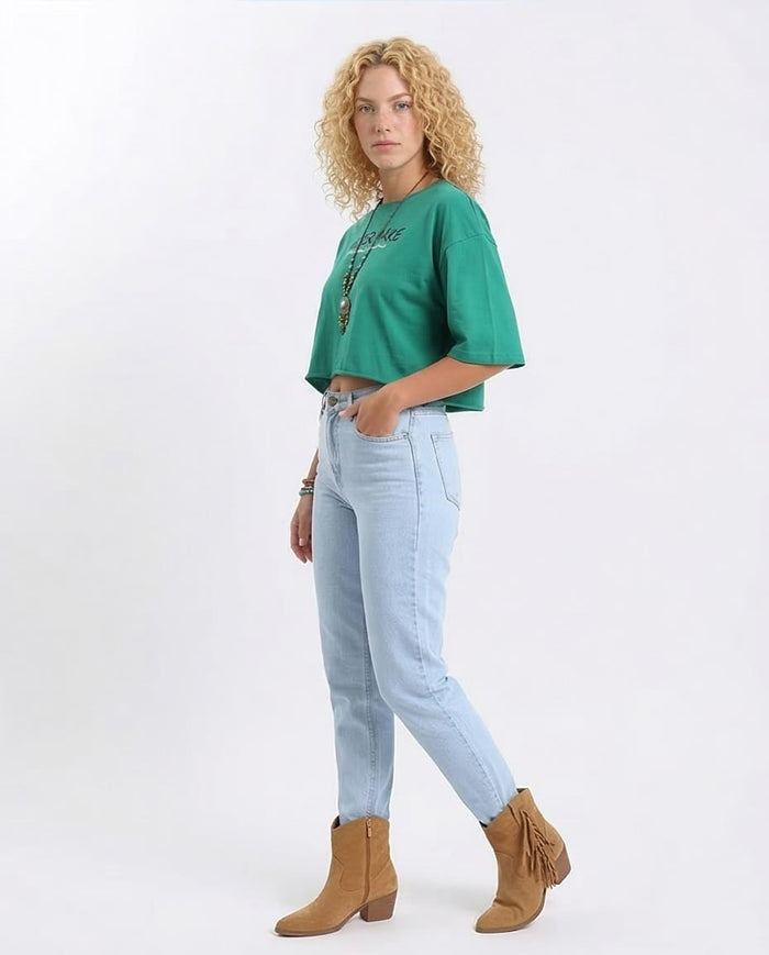 Ravin Women's "Never Make" Cropped Graphic Tee – Green - R208516