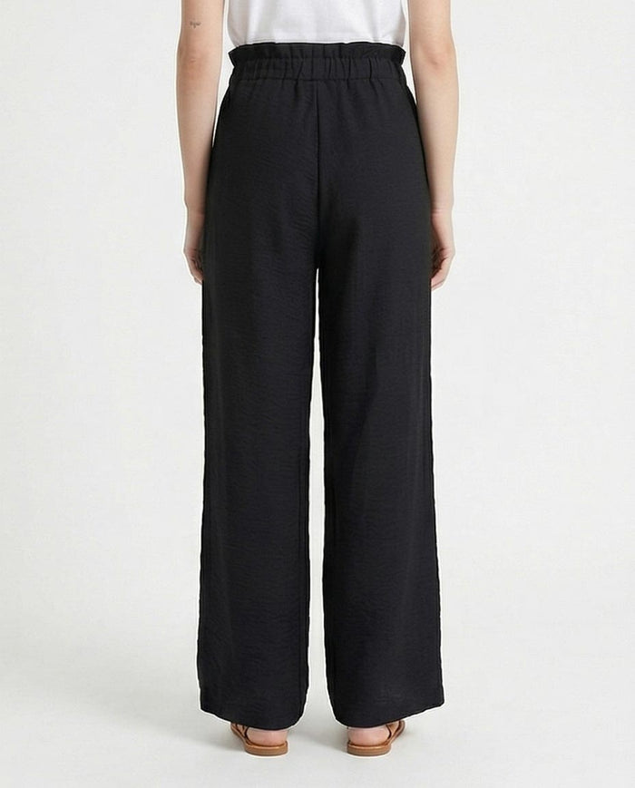 Ravin Women’s Paperbag High-Waist Linen Trousers – Black Wide Leg Relaxed Fit Pants - R217072