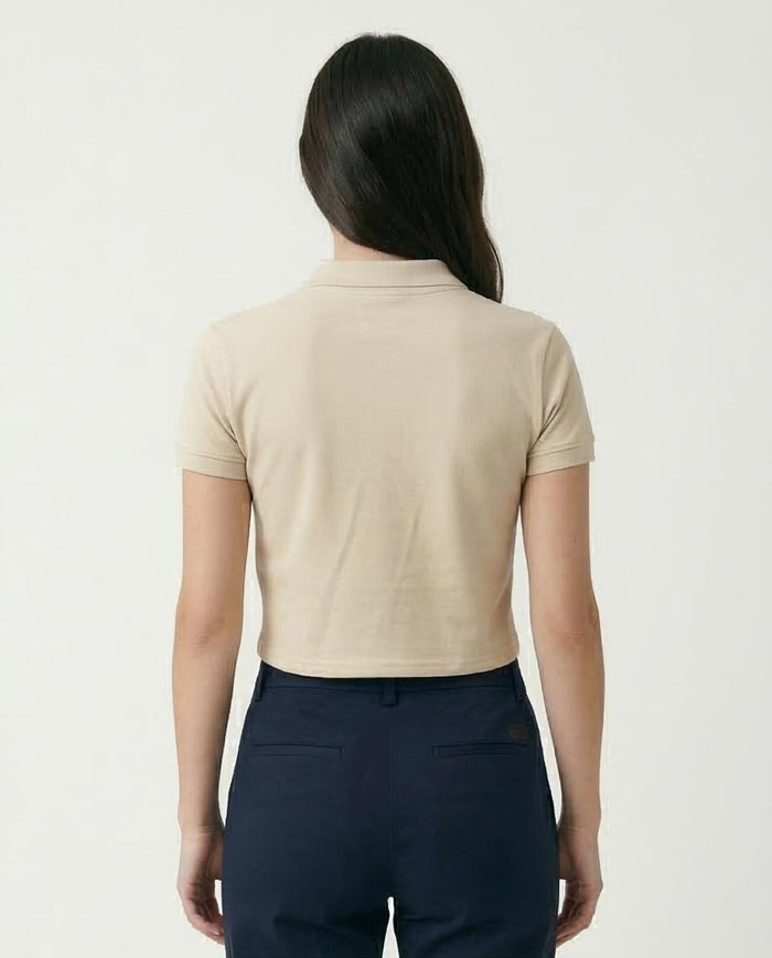 Ravin Women's Pique Knit Cropped Polo Shirt – Sand - R207097