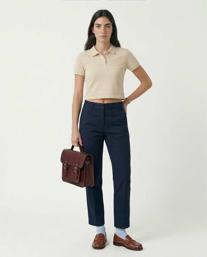 Ravin Women's Pique Knit Cropped Polo Shirt – Sand - R207097