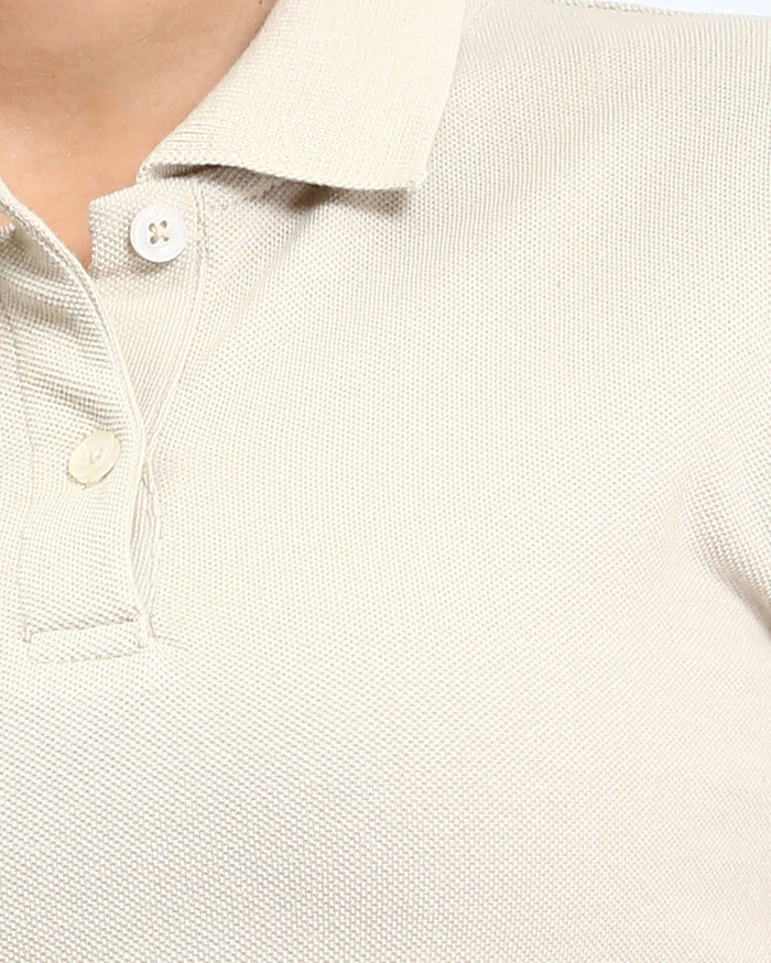 Ravin Women's Pique Knit Cropped Polo Shirt – Sand - R207097