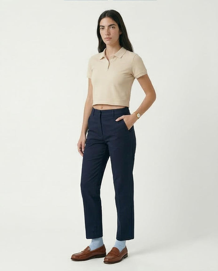 Ravin Women's Pique Knit Cropped Polo Shirt – Sand - R207097