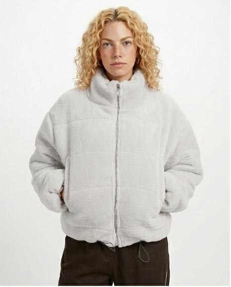 Ravin Women's Quilted Sherpa Puffer Jacket – Light Grey - O199093