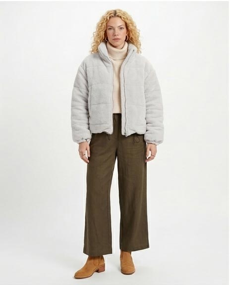 Ravin Women's Quilted Sherpa Puffer Jacket – Light Grey - O199093