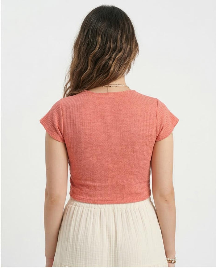 Ravin Women’s Raw-Edge Ribbed Knit Crop Top – Coral -R205494