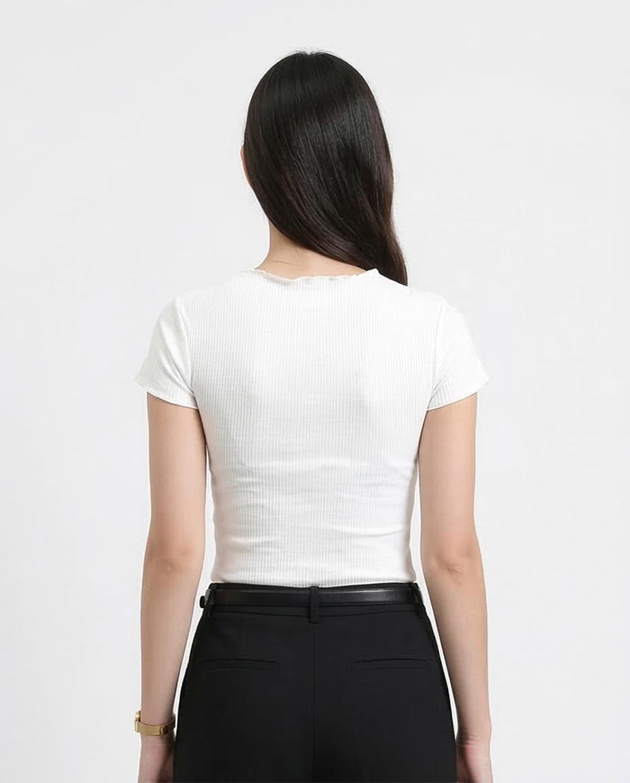 Ravin Women’s Rib-Knit Lettuce-Edge Crop Top – White - R206520