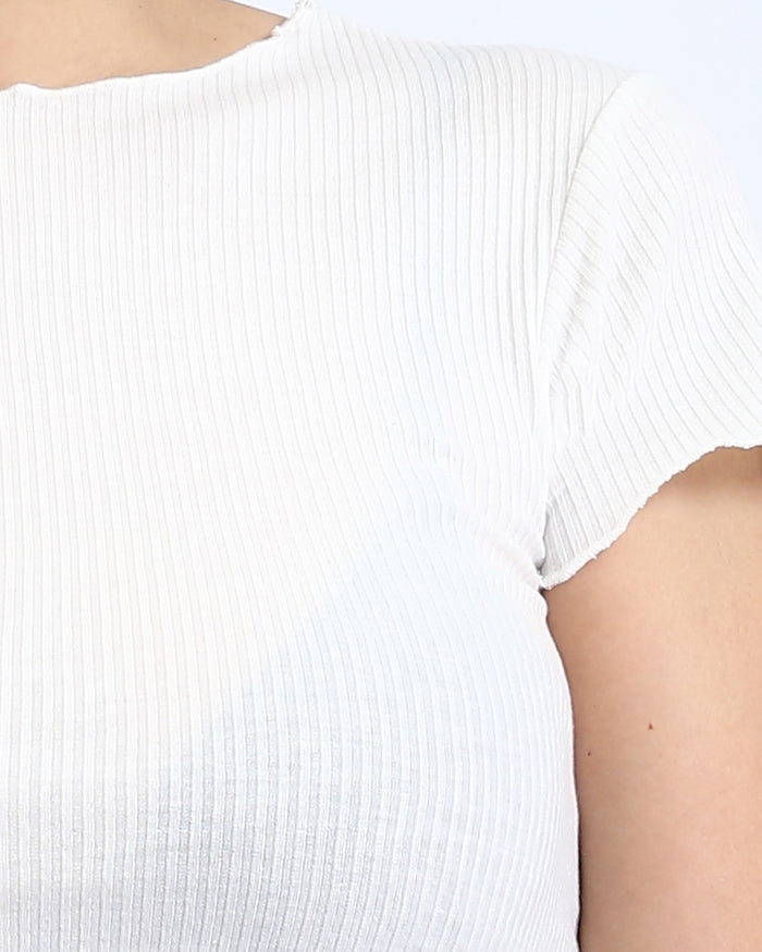 Ravin Women’s Rib-Knit Lettuce-Edge Crop Top – White - R206520