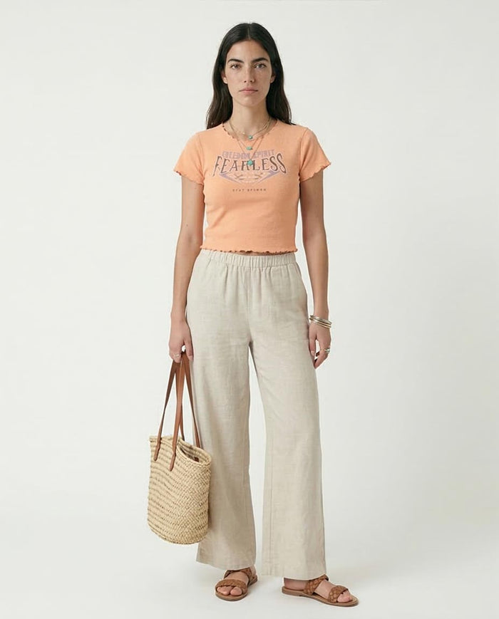 Ravin Women’s Ribbed Graphic Baby Tee – Peach Freedom Spirit Lettuce-Edge Top - R207489