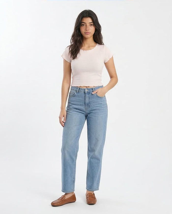 Ravin Women’s Textured Lettuce-Edge Cropped Tee  - Off White - R205496