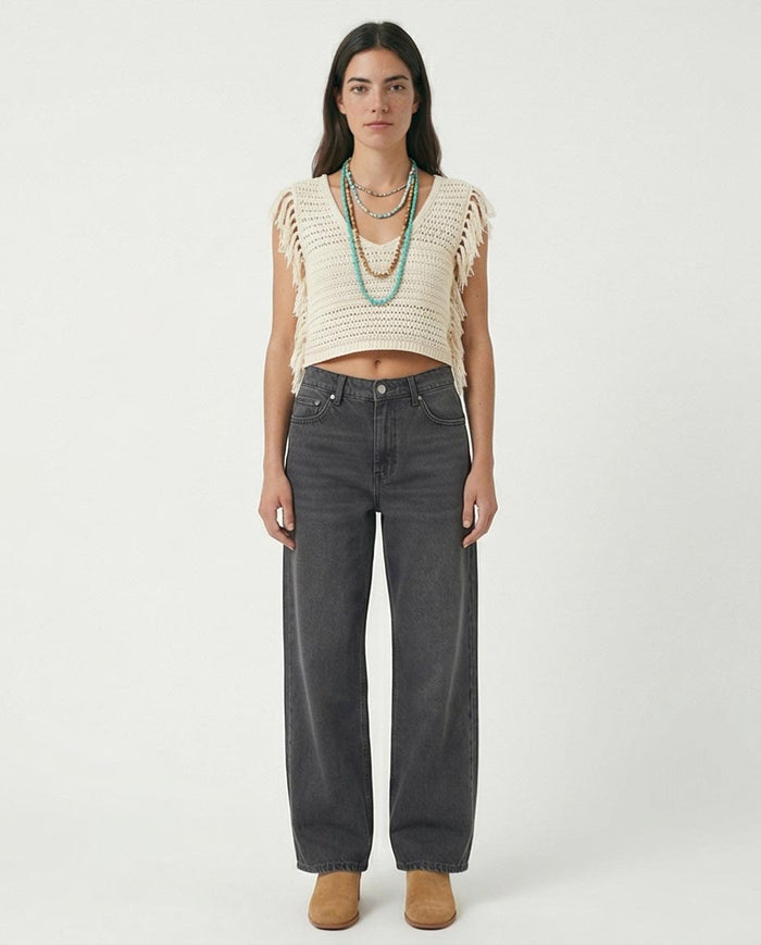 Ravin Women's Washed Grey Wide-Leg Denim Jeans