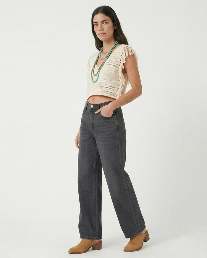 Ravin Women's Washed Grey Wide-Leg Denim Jeans