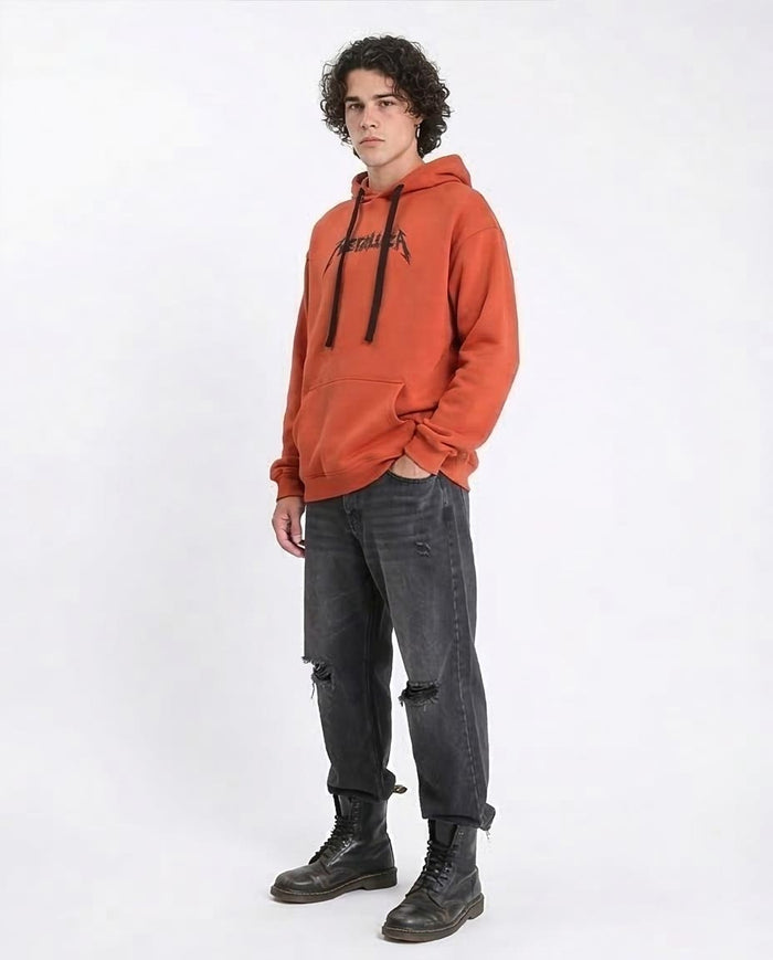 Ravin x Metallica Oversized Graphic Hoodie – Terracotta Grunge Edition - Hot Orange - R212193