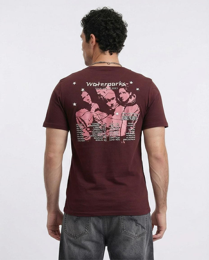 Ravin x Waterparks 2023 UK/EU Tour Official Merch T-Shirt - Burgundy - R208973