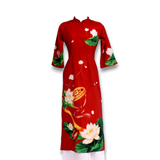 Red Cach Tan Ao Dai Set