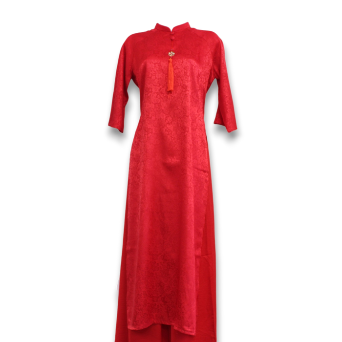 Red Gam Ao Dai Set With Tassel