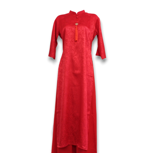 Red Gam Ao Dai Set With Tassel