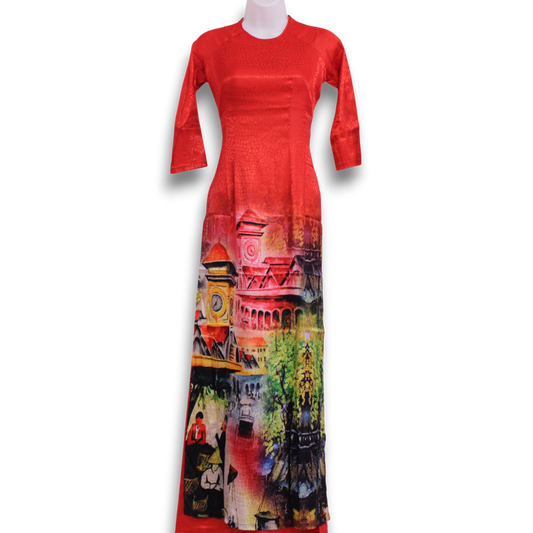 Red Gam Scenic Ao Dai Set