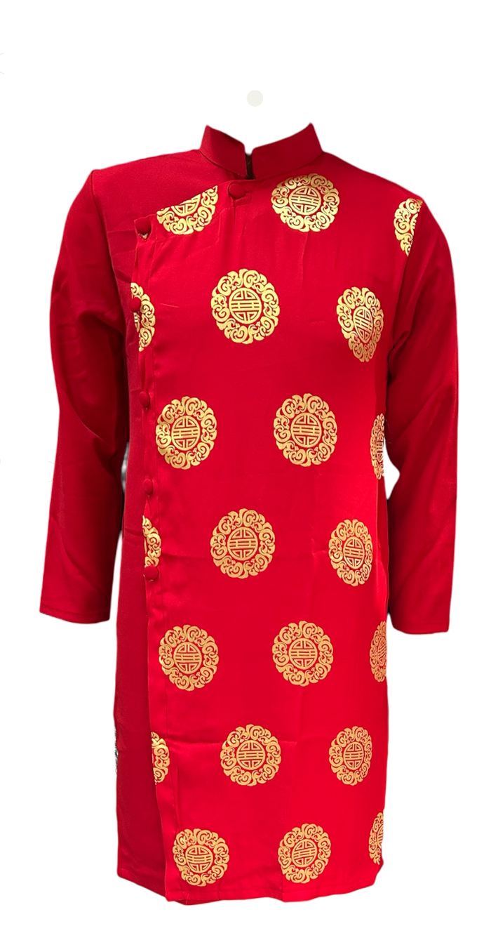 Red Men's Ao Dai, Good Fortune Gold Pattern