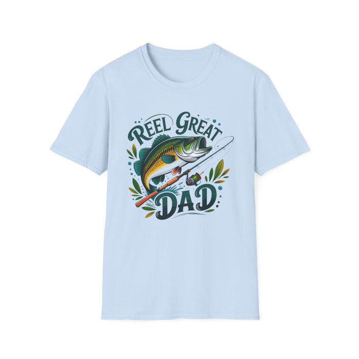natural t-shirt with reel great dad father's day fishing design