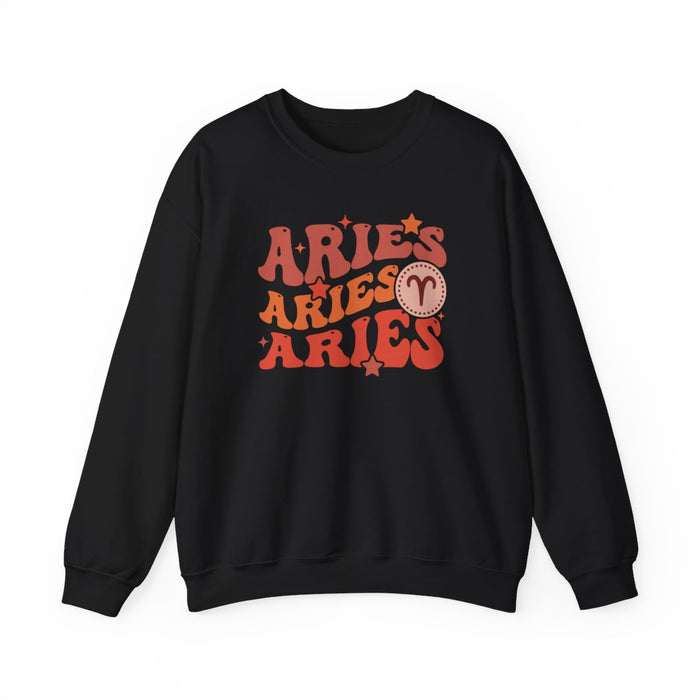 light pink sweatshirt with bold retro aries celestial graphic for zodiac lovers