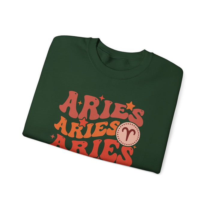 retro aries sweatshirt available in multiple colours showing design detail