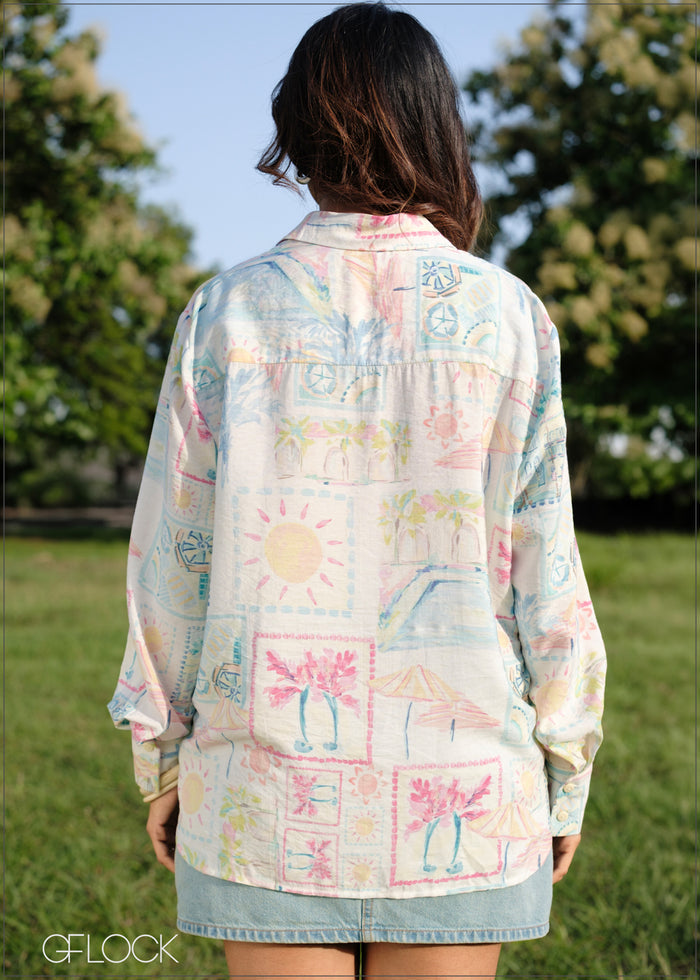 Reverse Printed Oversized Shirt - 160726