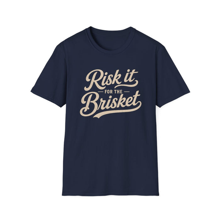 navy t-shirt with risk it for the brisket funny bbq print