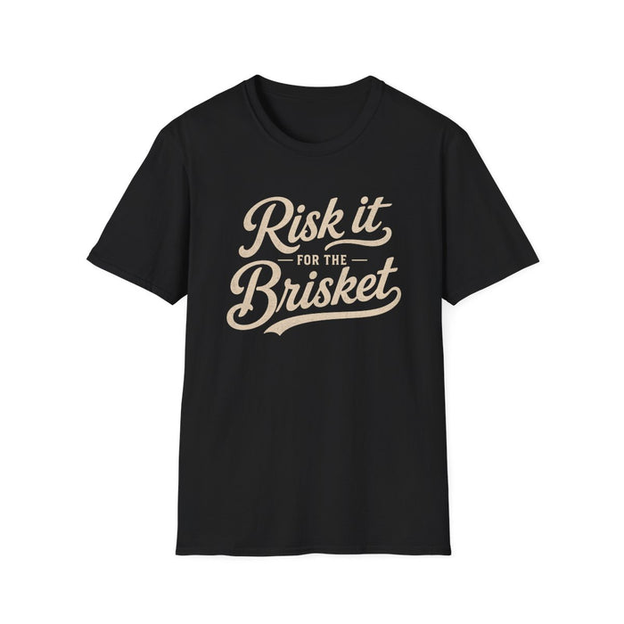 red t-shirt with risk it for the brisket bbq graphic for grill lovers