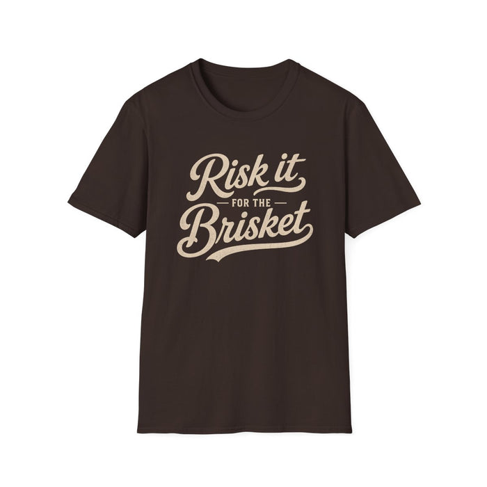 royal blue t-shirt with risk it for the brisket meat lover design