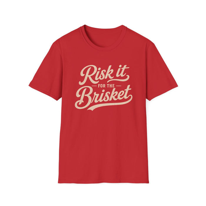 dark chocolate t-shirt with risk it for the brisket bbq slogan print