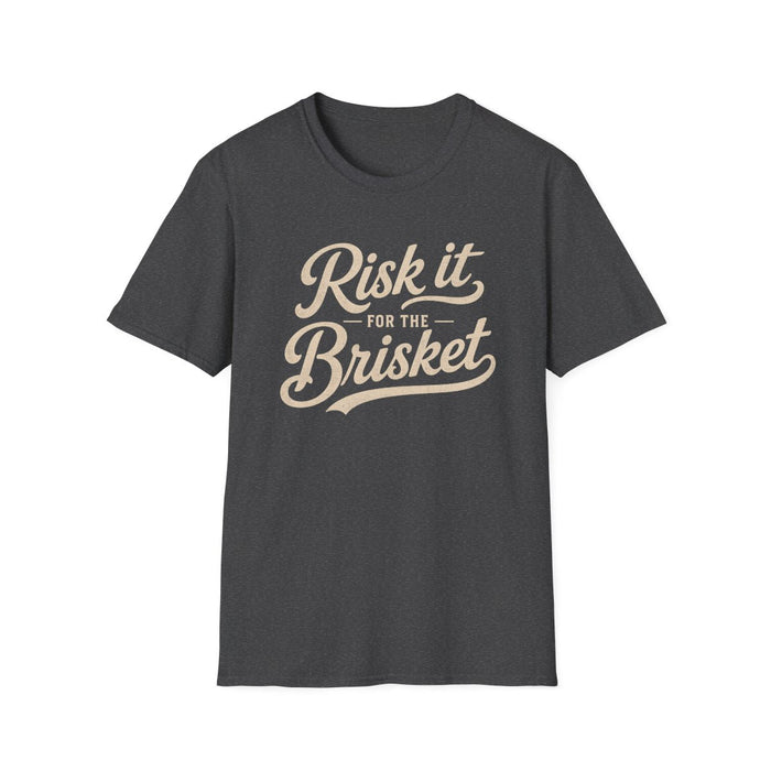 military green t-shirt with risk it for the brisket barbecue design