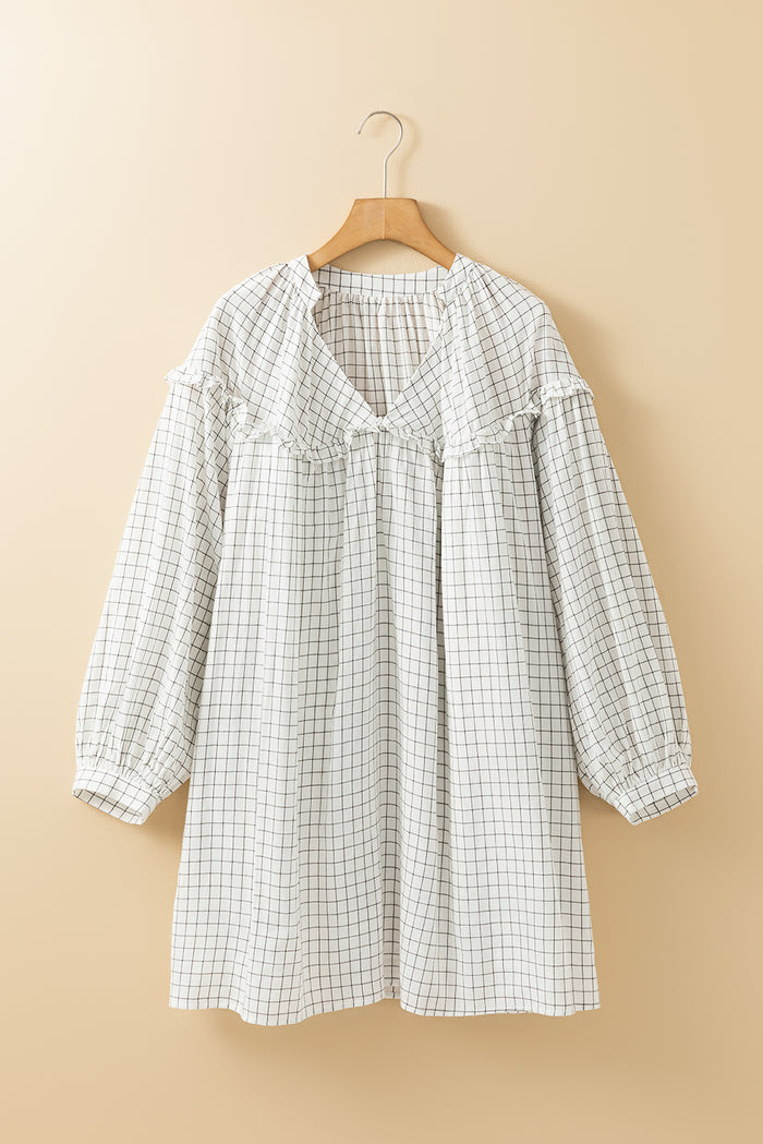 Robe Babydoll à Carreaux avec Volants et Manches Bouffantes *