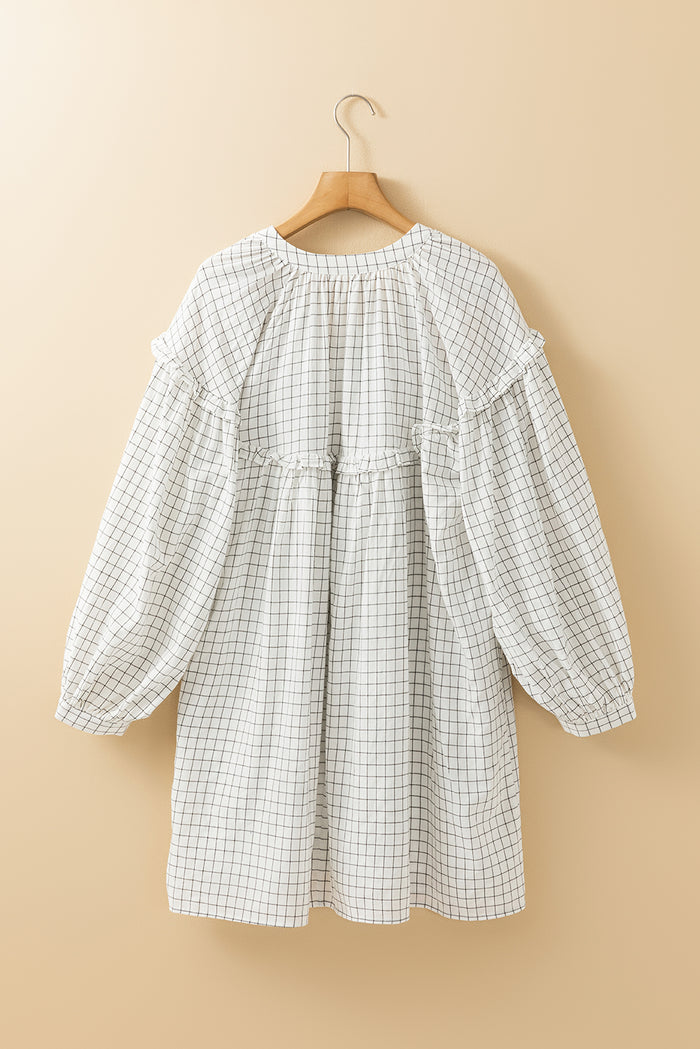 Robe Babydoll à Carreaux avec Volants et Manches Bouffantes *