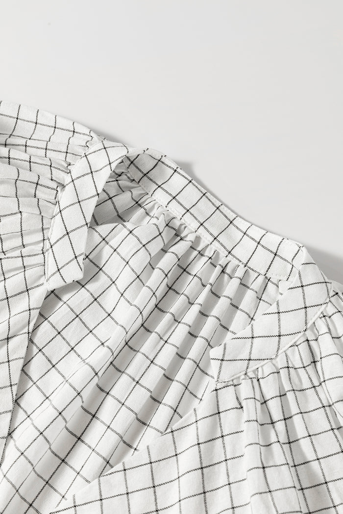 Robe Babydoll à Carreaux avec Volants et Manches Bouffantes *