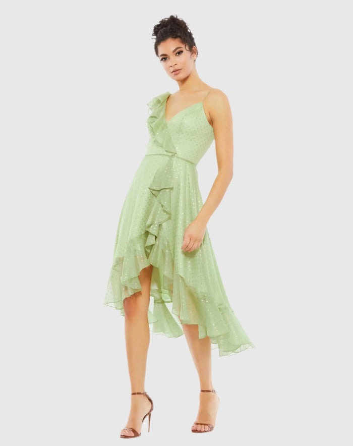 Ruffled Faux Wrap Midi Dress - Mac Duggal