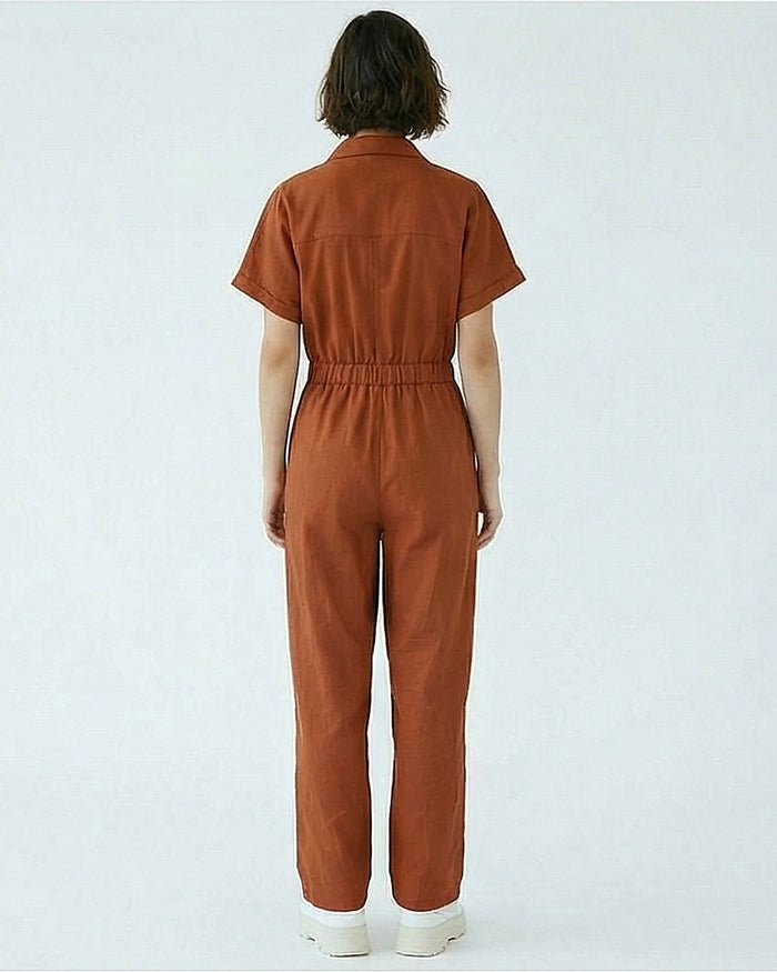Rust Short Sleeve Zip-Up Utility Jumpsuit - R216761