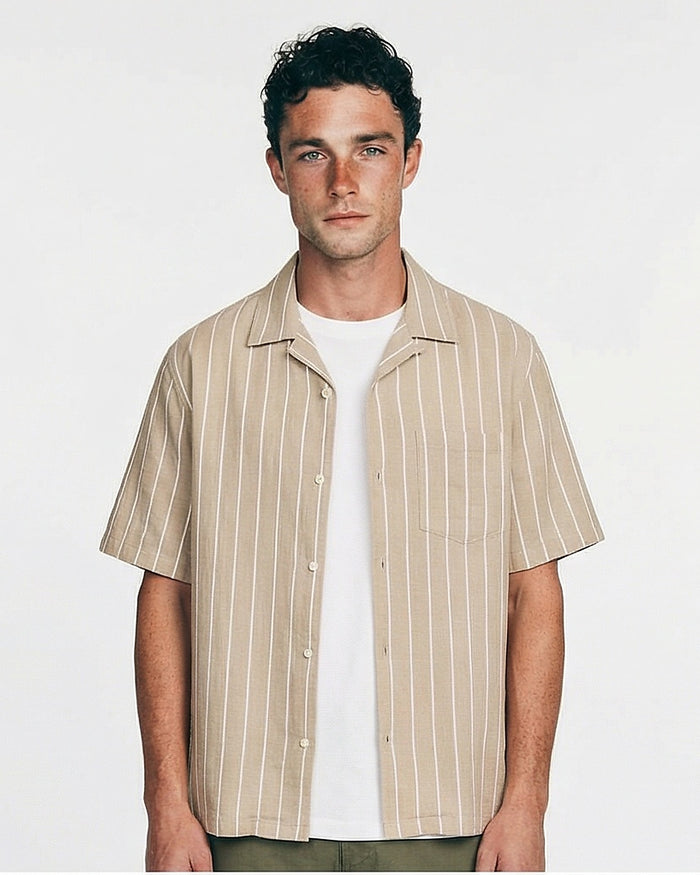 Sand Pinstripe Relaxed Fit Resort Shirt - R217162