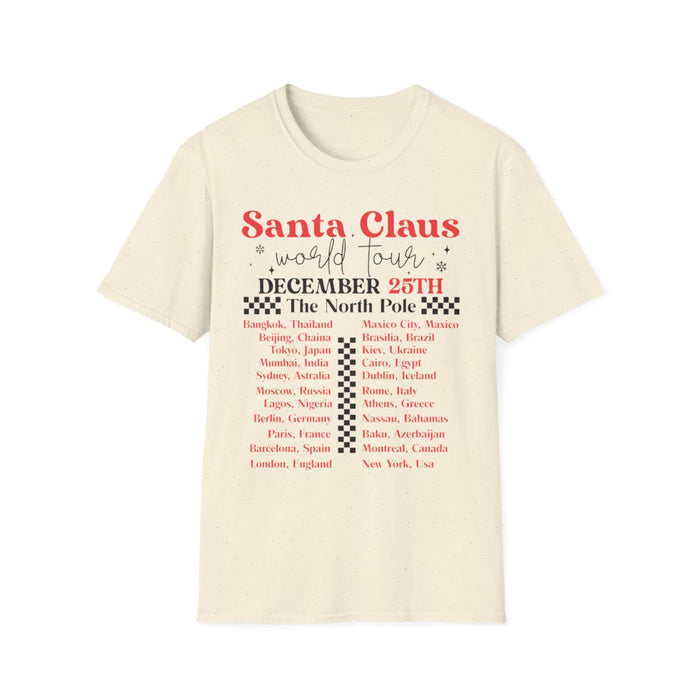 light blue t-shirt with Santa Claus World Tour festive design front print