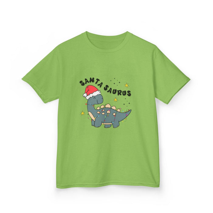 Irish green kids t-shirt featuring Santa hat dinosaur holiday graphic