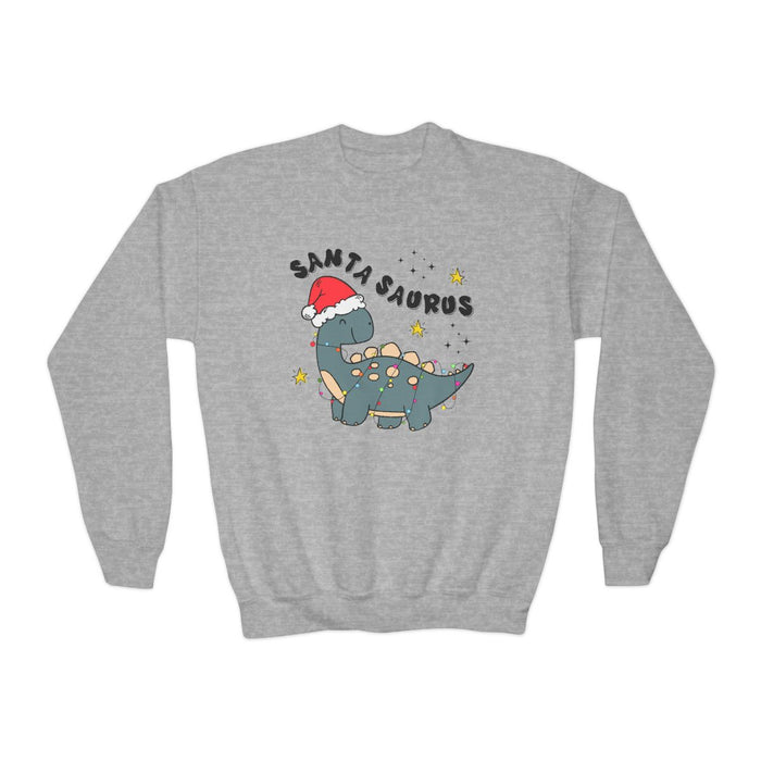 white sweatshirt with santasaurus funny dinosaur Christmas design for kids
